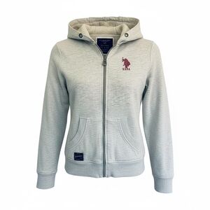 U.S. Polo Assn. Light Gray Hoodie with Pink Logo